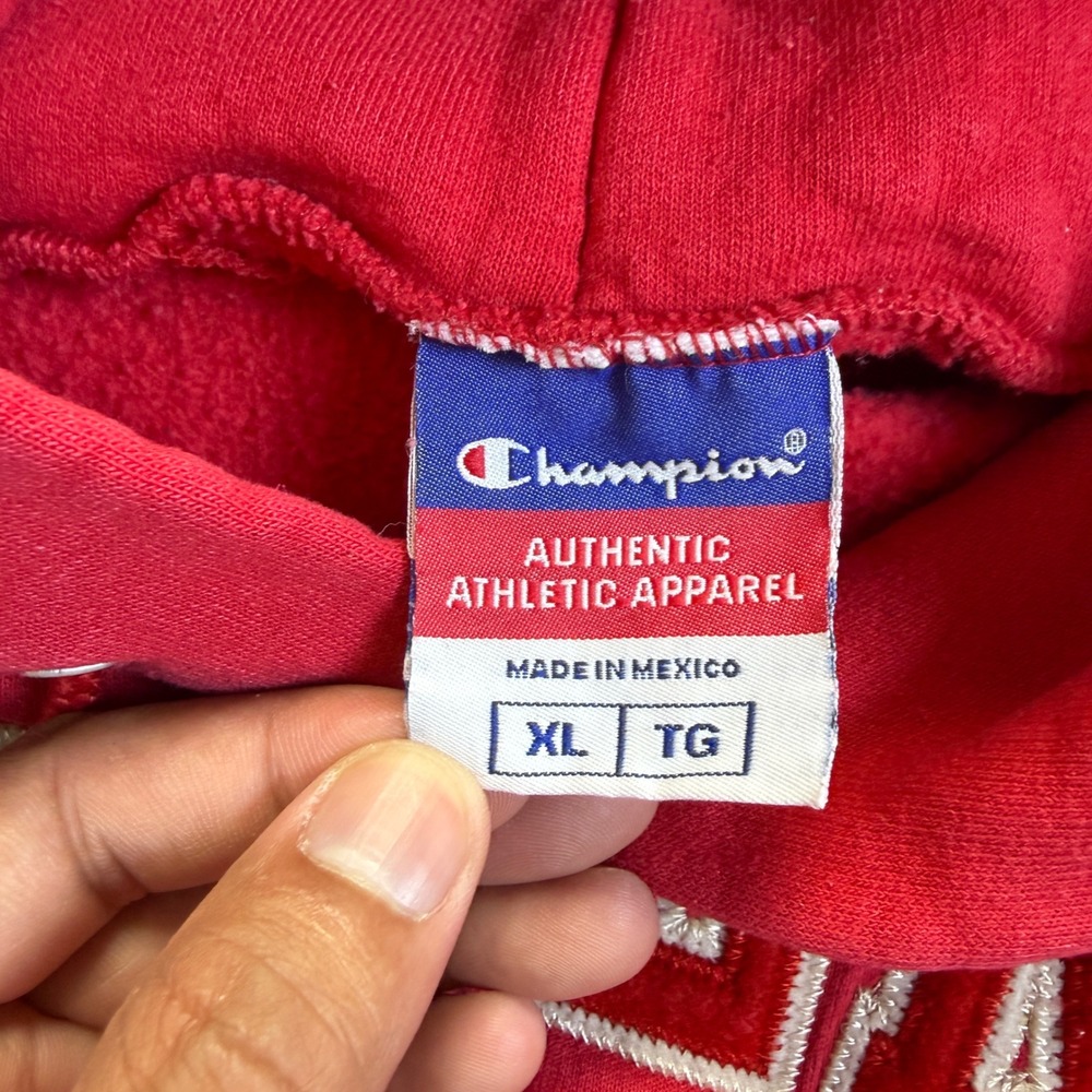 Y2K Champion Eastern College Hoodie Red Pullover Sweatshirt XL USA Style - Picture 4 of 8